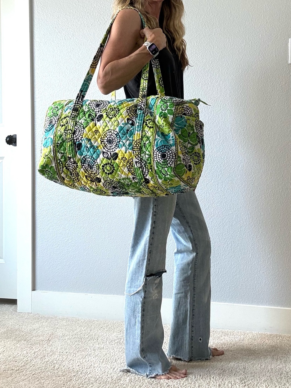 Vera Bradley giant Quilted Floral Weekender Bag in green and yellow